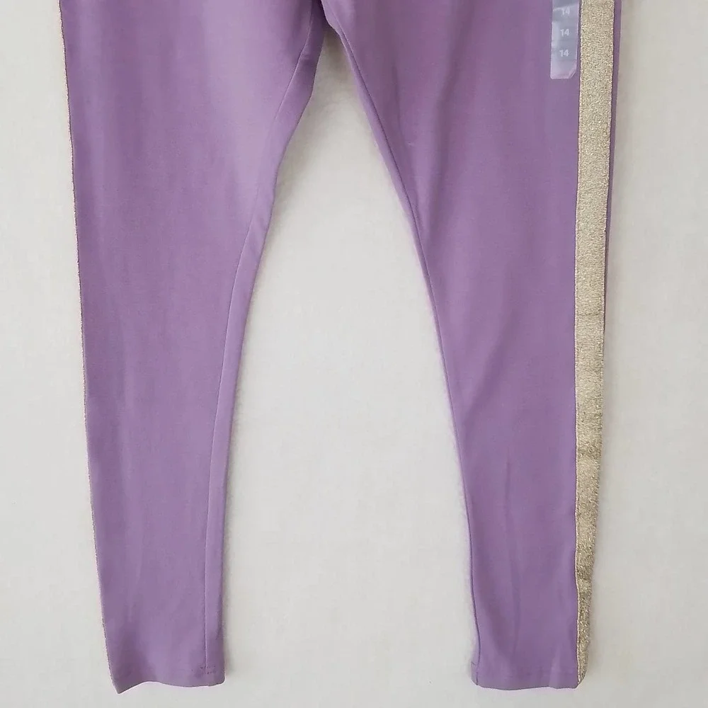 OshKosh Cotton Blend Leggings Size‎ 14 Lavender w/ Gold Shimmer Racer Stripe